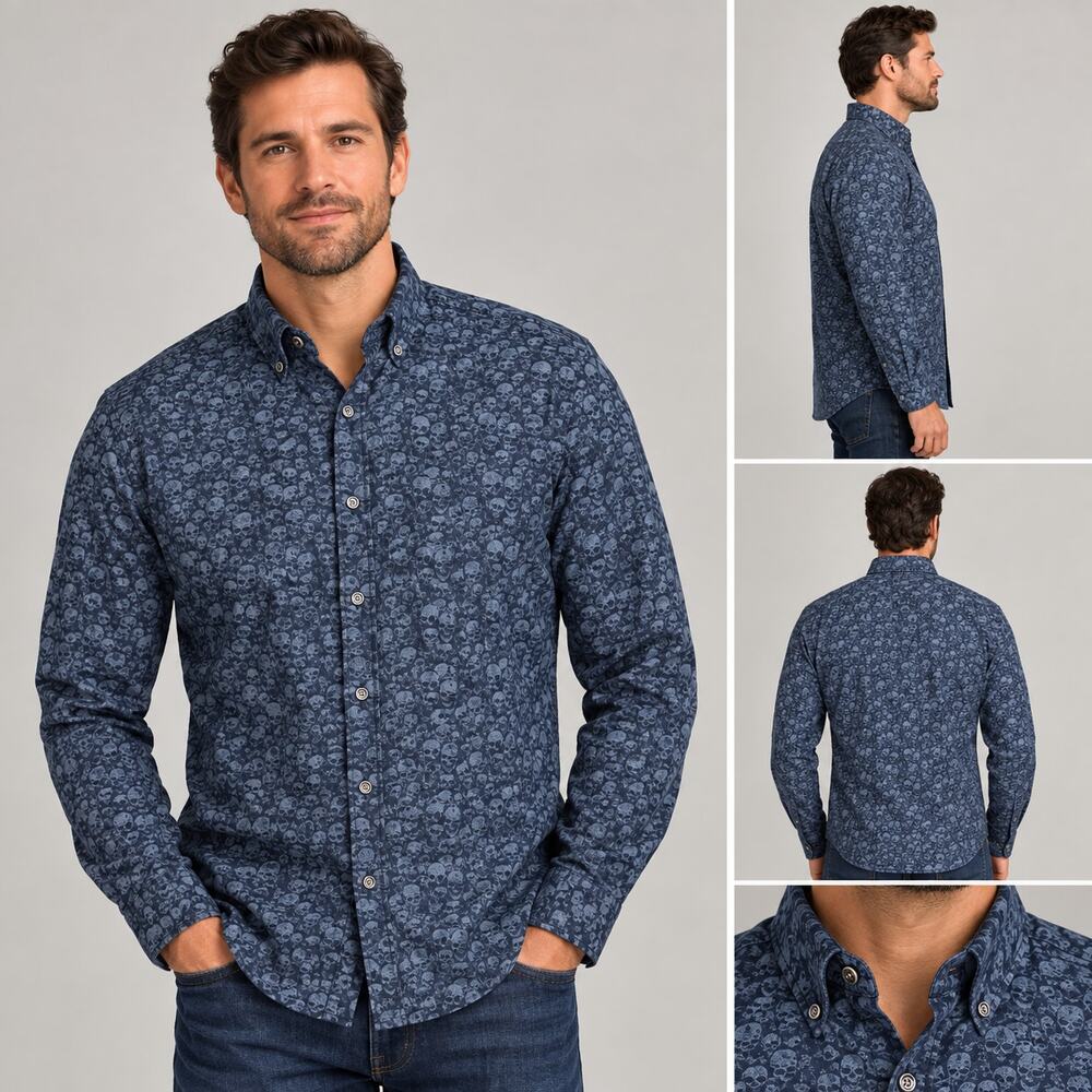 Robert Graham Modern Americana Blue Skulls Long Sleeve Button down, Size 1XLT